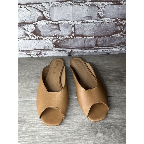 Madewell The Erica Peep-Toe Mule in English Saddle tan leather Flats Women 6.5M - Picture 8 of 16